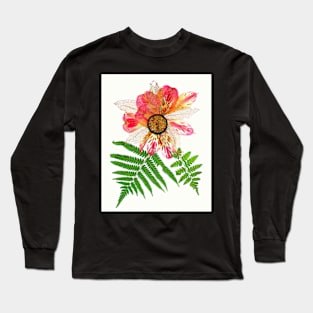 Pink Alstroemeria Pressed Flower Art Print Dried Flowers Poster Gift For Women Long Sleeve T-Shirt